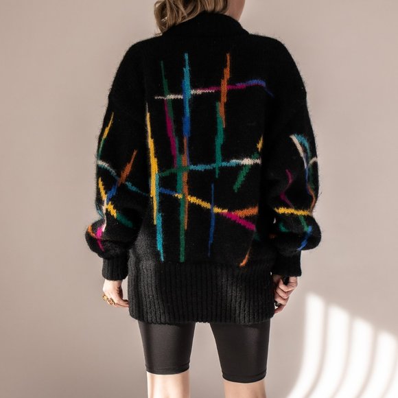 Vintage 80s mohair abstract stripe chunky cardigan - Picture 7 of 10
